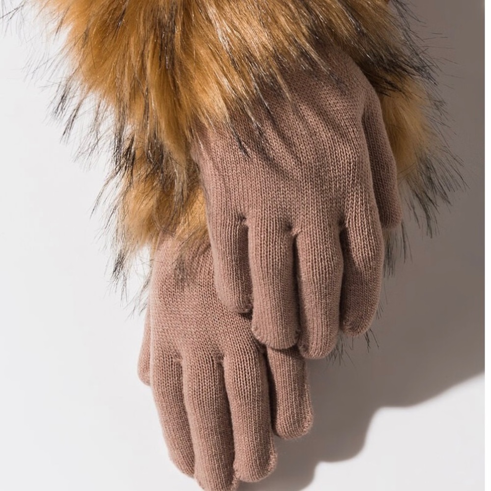 Beige Faux Fur Gloves